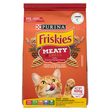 Friskies cat food, meaty grills