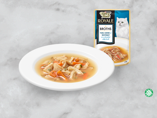 FANCY FEAST® products broth on white plate