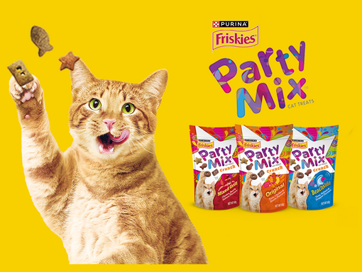 Friskies treats with ginger cat 